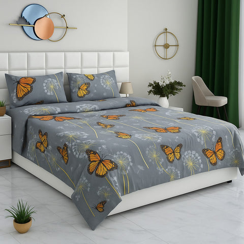 Butterfly & Dandelion Printed Bedsheet (3pcs)