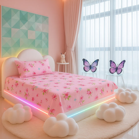 Cute Pink Flower Kids Bed Sheet