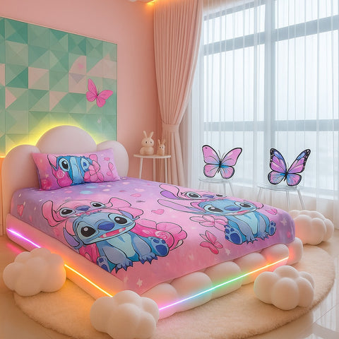 Pink Stitch Kids Bedsheet | Perfect for Girls Room