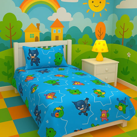 Fun Kids Cartoon Bedding – Bright Blue Bed Set for Children