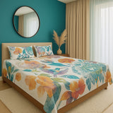 Tropical Bloom & Bird Printed Cotton Bed Sheet