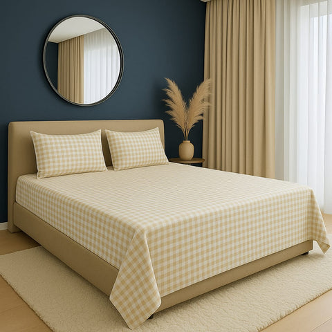 Yellow Check Printed Bed Sheet