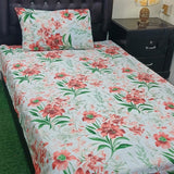 Bold Red Floral Print Bedding with Lush Green Leaves