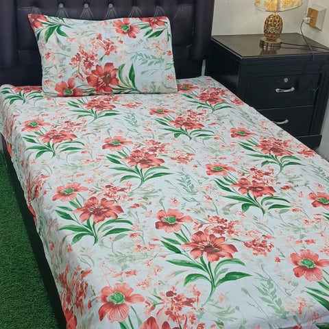 Bold Red Floral Print Bedding with Lush Green Leaves