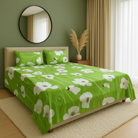 Spring Bloom Green Floral Bedshee (3 pcs)