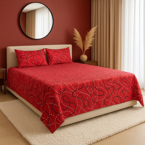 Luxury Red Abstract Print Bedsheet Set