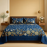 Floral Embroidery Blue Fleece Bed Sheet