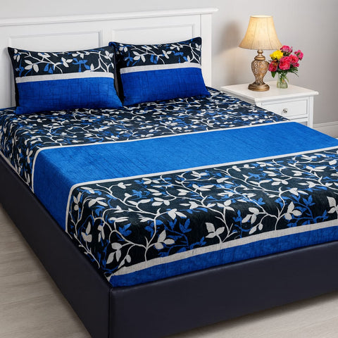 Modern Blue Floral  Fleece Bed Sheet
