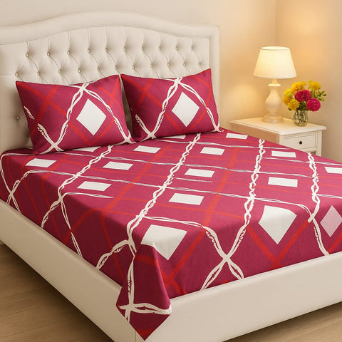 Luxury Fleece Bed Sheet | Winter Collection | Pink & White Pattern