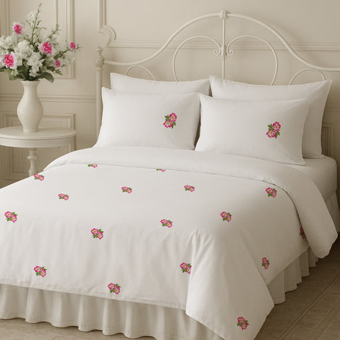 Rose Reverie Embroidered Bedding Set | Elegant Floral Luxury Duvet Cover