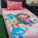 Cute Cartoon Girl & Friends Pink Kids Bed Sheet