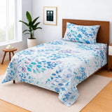 Minimal Blue Leaf Design Print Bed Sheet