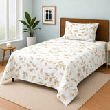 Elegant Leaf Print Bedsheet Set – White Base with Neutral Tones