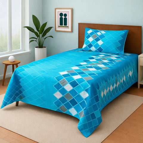 Hotel-Style Blue Bedsheet – Smooth Finish with Contemporary Design