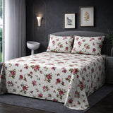 Elegant White Bedsheet with Pink Rose Floral Print Bedsheet (3pcs)