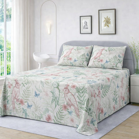 Elegant Bird & Floral Print Bedsheet Set