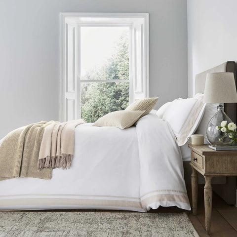 Luxury White Duvet Cover Set with Beige Border