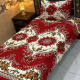 High-End Red Floral Print Bedsheet – Single Size (Pack of 2)