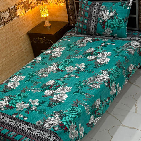 Aqua Green Premium Print Bedsheet – Single Size (Pack of 2)