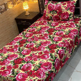 Premium Floral Yellow Print Bedsheet – Single Size (Pack of 2)