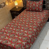 Deluxe Red Ornamental Print Bedsheet – Single Size (Pack of 2)