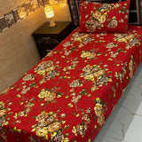 Bright Red Floral Print Bedsheet – Single Size (Pack of 2)