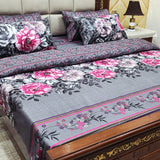 Soft Grey Floral Printed 7Pc Bedspread Set