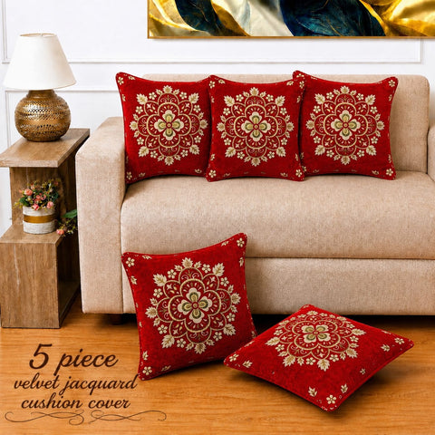 Decorative Red Velvet Cushion Cover Set(Pack of 5)
