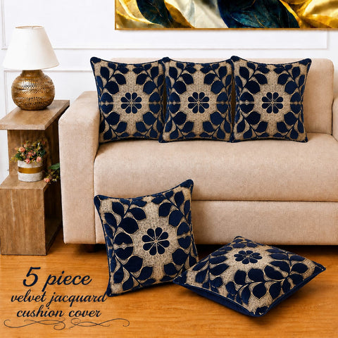 Decorative Navy Blue Velvet Cushion Cover(Pack of 5)