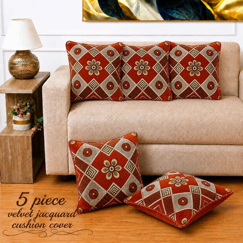 Decorative Rust Orange Velvet Cushion Cover(Pack of 5)