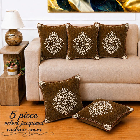 Premium Brown Velvet Cushion Cover(Pack of 5)