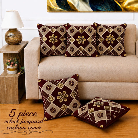 Designer Velvet Jacquard Cushion Cover(Pack of 5)