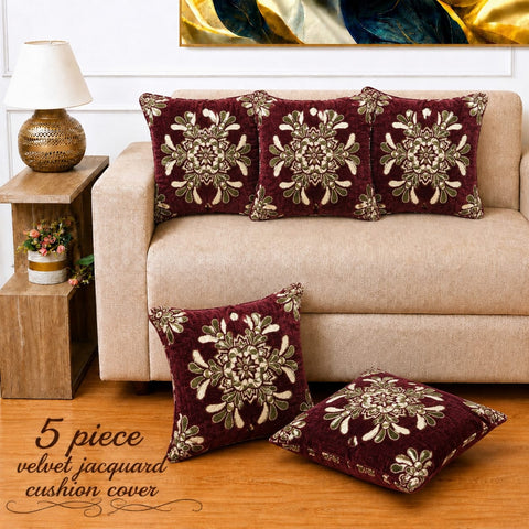 Designer Maroon Velvet Cushion Cover(Pack of 5)