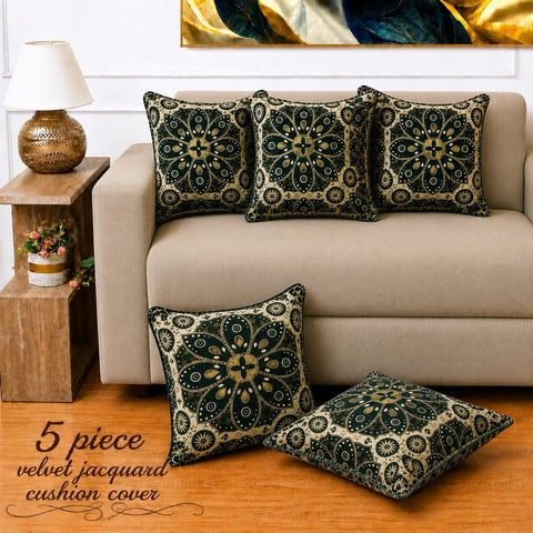 Designer Green Velvet Cushion Cover(Pack of 5)