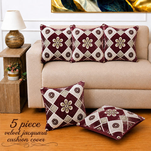 Contemporary Maroon Velvet Cushion Cover(Pack of 5)