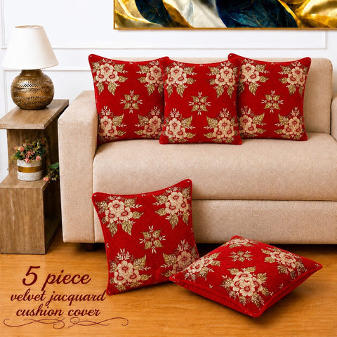 Royal Red Velvet Decorative Cushion Covers(Pack of 5)