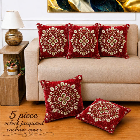 Designer Red Velvet Cushion Covers(Pack of 5)