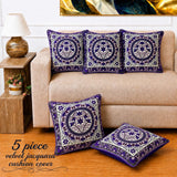 Premium Purple Floral Velvet Cushion Cover(Pack of 5)