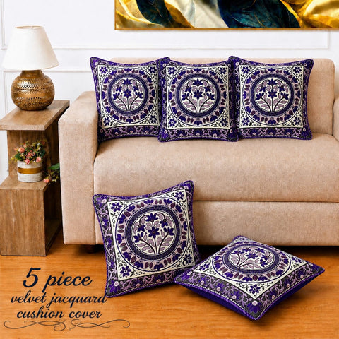 Premium Purple Floral Velvet Cushion Cover(Pack of 5)