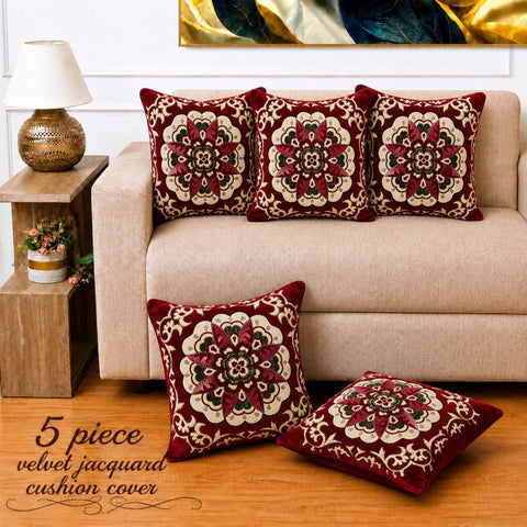 Designer Maroon Floral Cushion Cover(Pack of 5)