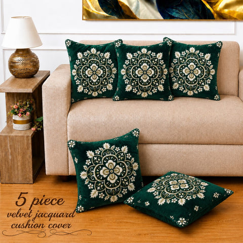 Premium Green Jacquard Cushion Cover(Pack of 5)