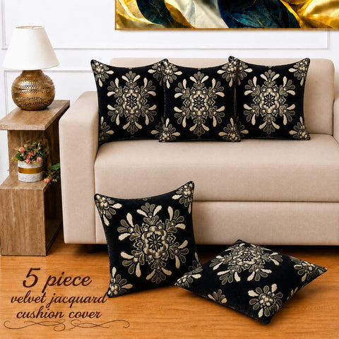 Designer Black Floral Cushion Cover(Pack of 5)
