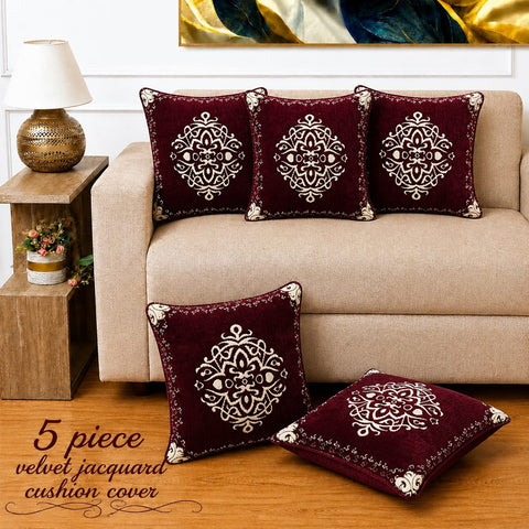 Designer Maroon Jacquard Cushion Cover(Pack of 5)