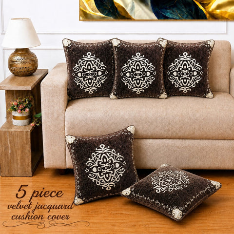 Dark Brown Velvet Decorative Cushion Cover(Pack of 5)