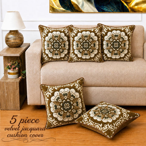 Brown Velvet Decorative Cushion Covers(Pack of 5)