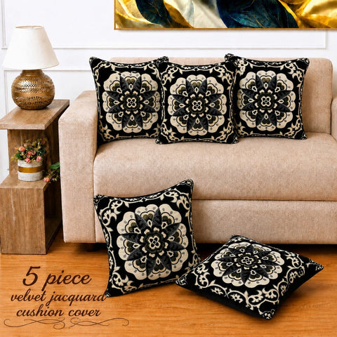 Soft Black Velvet Cushion Covers(Pack of 5)