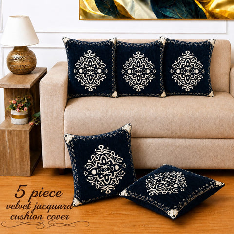 Designer Navy Blue Velvet Cushion Covers(Pack of 5)