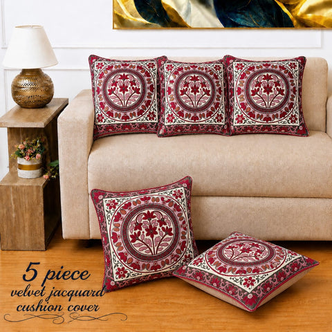 Red Floral Decorative Cushion Covers (Pack of 5)