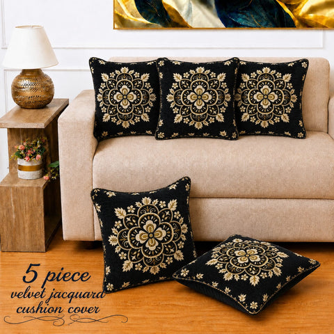 Black Velvet Sofa Cushion Covers(Pack of 5)