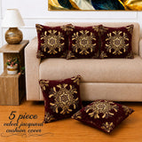 Premium Decorative Burgundy Velvet Cushion Covers(Pack of 5)
